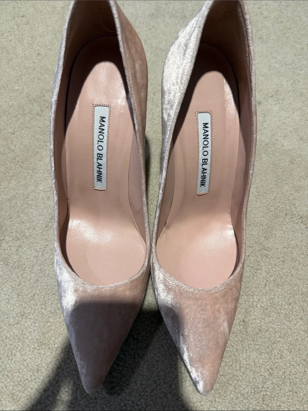 Manila Blahnik pink velvet pumps